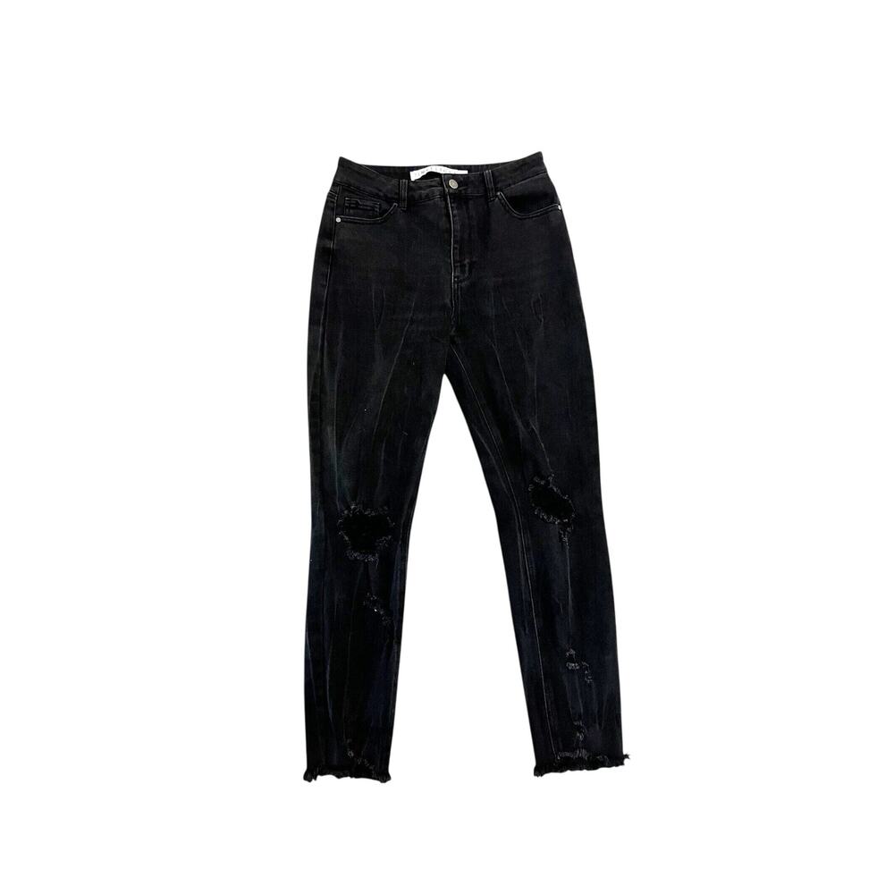 Black Mom Jeans Tinseltown High Rise Distressed Juniors Size 9 Knee Rips